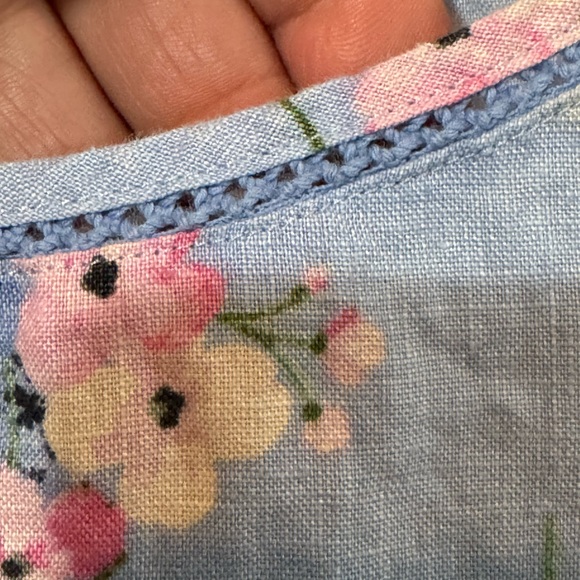 J. Jill 100% Linen Dress in Blue with Pink Floral Pattern with Pockets - Picture 8 of 9
